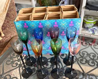 Vintage colored cordial shot glasses 