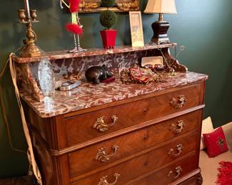 Antique French Country Marble top Vanity/Cabinet Dresser 