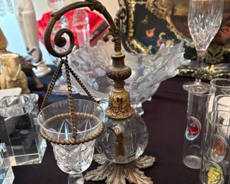 Brass/crystal Pendant Bowl Antique French