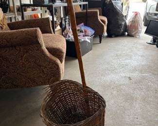 Vintage wicker shopping trolley basket w/ wheels 