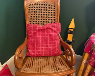 Antique Lincoln style rocking chair w/cane seating & back