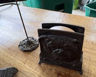 Antique Metal Bulldog letter holder 