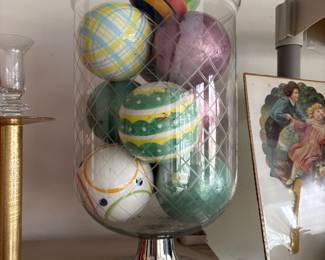Ceramic balls in glass vase