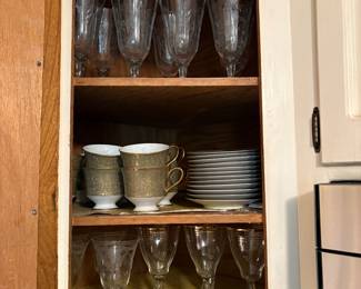 Vintage Etched glassware / Sango Versailles tea cup sets 