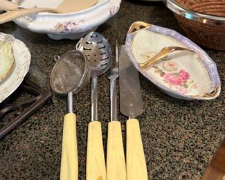 Vintage EKCO Utensils / Limoge bowl/ Germany glass dish