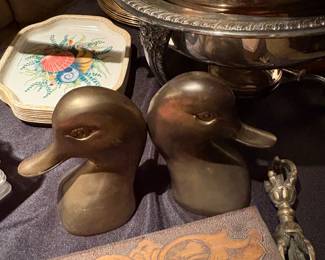 Vintage Brass duck book ends 