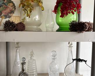 Vintage crystal decanters (1 Waterford) and other glassware 