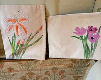 Original watercolor on canvas bag ART