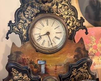 Antique clock Victorian era w/ painted scene