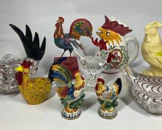 Rooster Figurines  Art Glass Chicken Decor