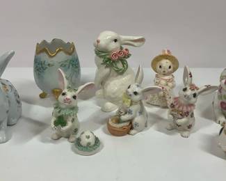 Vintage Bunny Figurines, Irish Dresden Easter Rabbits, Egg Holder  Trinket Box
