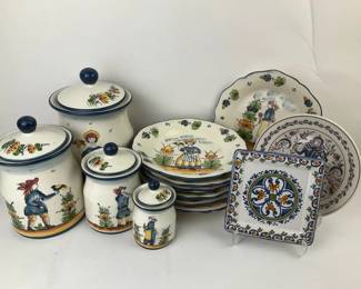 Hand Painted French Country Canister  Plate Quimper Style