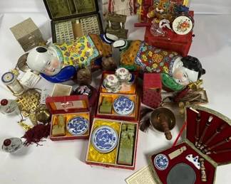 Asian Collectibles w Chinese Calligraphy, Porcelain, Figurines  Decor Mi