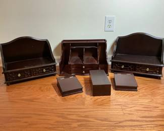 Vintage Wood Desk Organizer Set Letter Holder Drawer Boxes