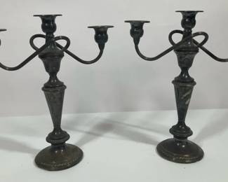 Pair Of Sterling Weighted 3Arm Candelabras With Reinforced Bases