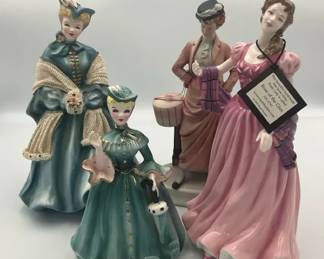 Royal Doulton  Florence Ceramics Figurines Lot 4 Vintage Porcelain Ladies