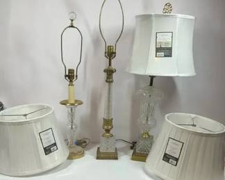 Vintage Cut Glass  Brass Table Lamps with Shades