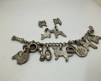 Vintage Sterling Silver Dog Charm Bracelet  925, Multiple Canine Charms