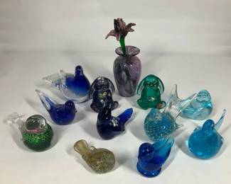 Assorted Art Glass Birds w Lenox  Andrea Glass