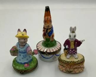Limoges France Rabbit Trinket Boxes