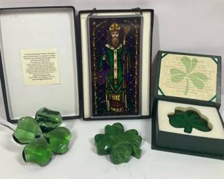 Irish Shamrock Decor, Winged Heart Stained Glass St. Patrick Panel  Crystal Pieces