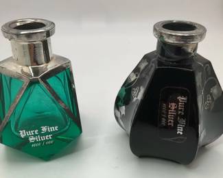 Pair of West Germany Glass Perfume Bottles with Silver Overlay