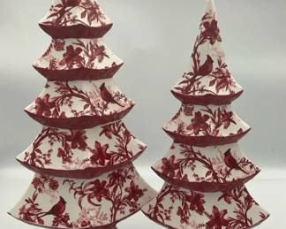 Red Cardinal Ceramic Christmas Trees Set 2 Holiday Tabletop Decor