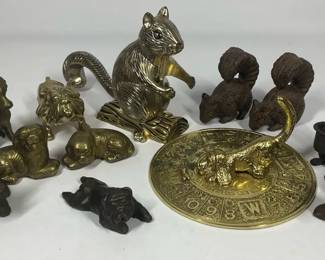 Brass Animal Figurines, Dogs, Squirrel Nutcracker  Collectible Lot