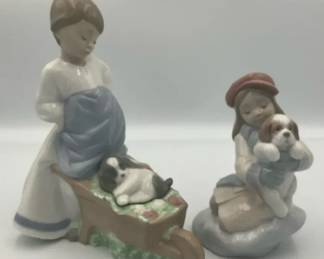 Lladro  Nao Porcelain Figurines 2 Girl with Dog Figures