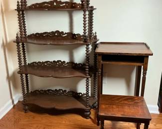 Antique Style Shelf TableStool Combo Wood Furniture Lot