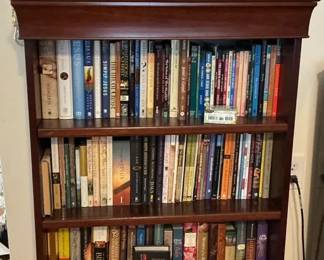 Wood Bookcase w Religious Christian Book Lot