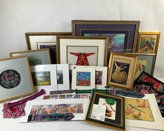 Framed Textile Art, Embroidery  Decorative Prints, Asian Inspired