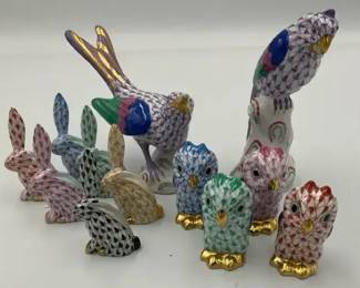 Herend Hungary Porcelain Animal Figurines Fishnet Birds  Bunnies Collection
