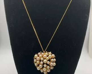 Vintage Chanel Pearl Heart Pendant Necklace with CC Charm, 1990s