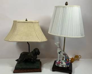 Dog Table Lamps, Metal Spaniel  Floral Porcelain Pair