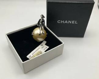 Vintage Chanel 2004 Figural Brooch with Faux Pearl and Enamel Detail