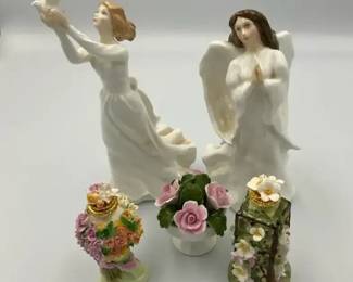 Cottage Style Angel Figurines  Porcelain Floral Decor