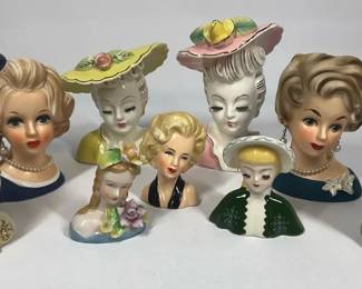 Lady Head Vases  Figurine Busts, Mid Century Glam Collection