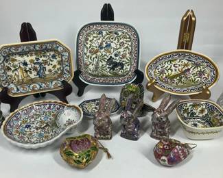 Italian Hand Painted Pottery, Deruta Style, Rabbits  Decor