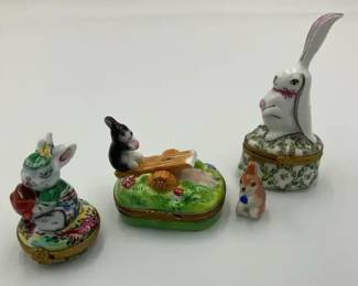 Limoges France Rabbit Trinket Box  Porcelain Bunny Figurines