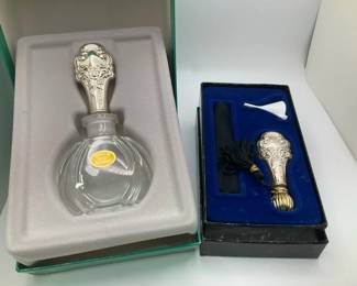 Towle Sterling Silver Perfume Bottle and Atomizer Set with Glass Bottle