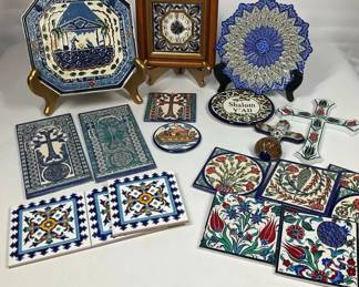 Armenian Jerusalem Pottery Tiles  Plates Signed Anjarouni Lot