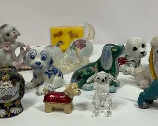 Dog Figurine Collection with Porcelain, Glass, and Decorative Pieces