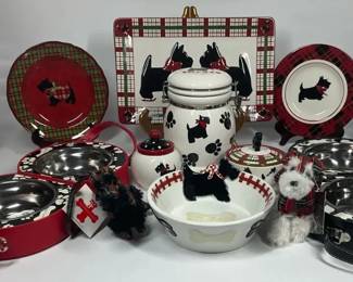Scottie Dog Kitchen  Pet, Plaid Scottish Terrier Decor  Feeding Set
