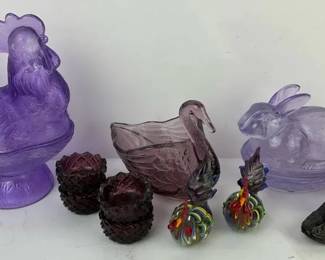 Vintage Pressed Glass  Decorative Figurines, Hen, Swan, Rabbit  Miniatures