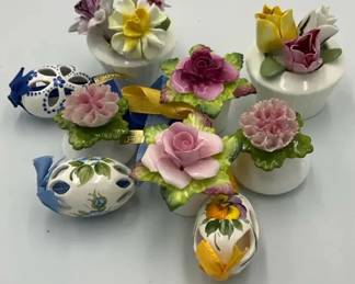 Porcelain Flower Miniatures  Decorative Eggs, Capodimonte Style