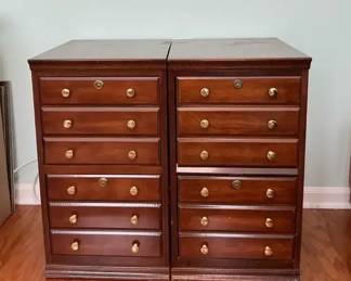 Pair Vintage Wood File Cabinets Multi Drawer Storage