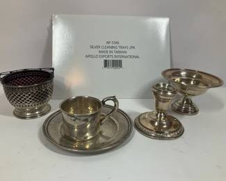 Sterling Tableware Cup  Saucer, Candlestick, Bowl, Basket Trays