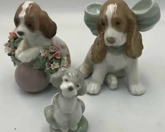 Lladro Porcelain Dog Figurines Spaniels  Poodle