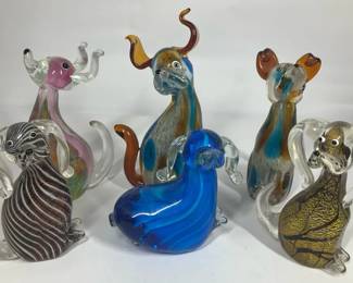 Murano Style Art Glass Dog Figurines Colorful Lot